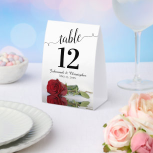 Elegant Red Rose Wedding Table Number