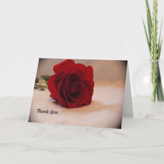 Elegant Red Rose Wedding Thank You Card (Front)