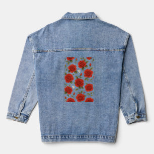 Elegant Red Rose & White Jasmine Watercolor Floral Denim Jacket