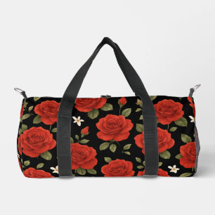 Elegant Red Rose & White Jasmine Watercolor Floral Duffle Bag