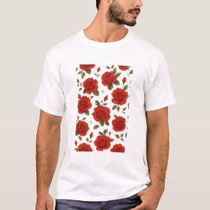 Elegant Red Rose & White Jasmine Watercolor Floral T-Shirt