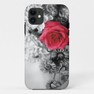Elegant Red Rose with Black & White background iPhone 11 Case