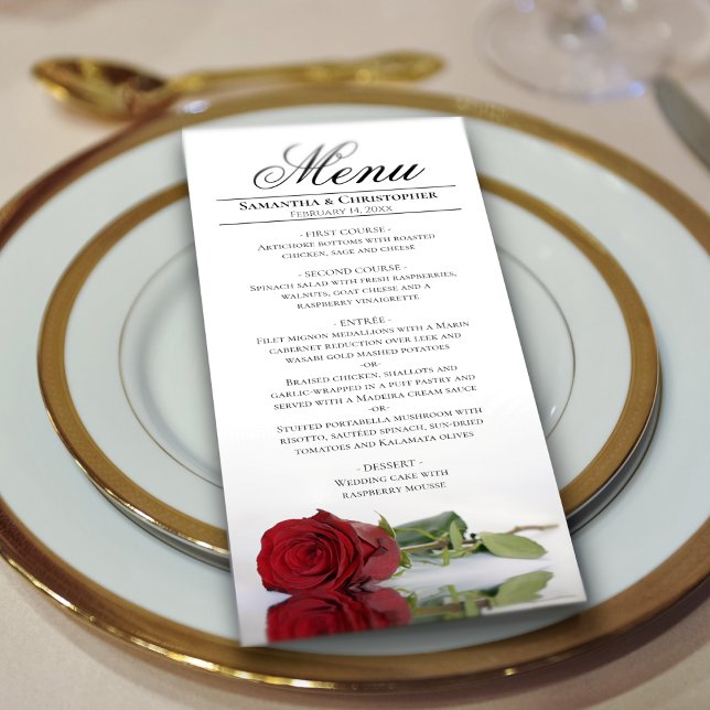Elegant Red Rose with Reflections Wedding Menu (Creator Uploaded)