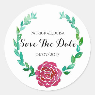 Elegant Red Rose Wreath Save The Date Sticker