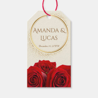 Elegant Red Roses and Gold Frame Cream Wedding  Gift Tags
