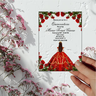 Elegant Red Roses and Gown Quinceañera Acrylic Invitations