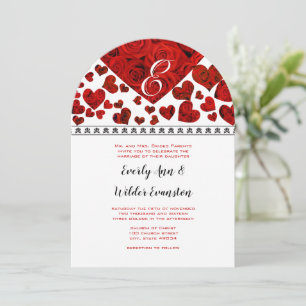 Elegant Red Roses and Hearts Wedding Invitation