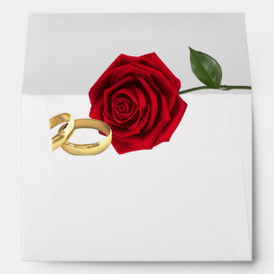 Elegant Red Roses and Rings Wedding Envelope