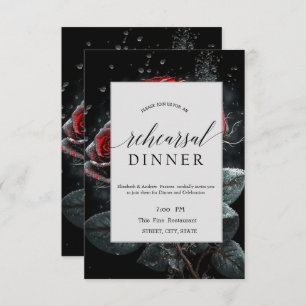 Elegant Red Roses Black Rehearsal Dinner   Invitation