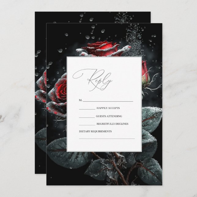 Elegant Red Roses Black RSVP   Invitation (Front/Back)