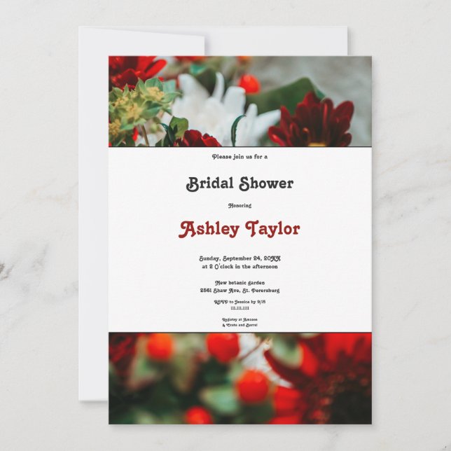 Elegant red roses Blossoms floral Bridal Shower Invitation (Front)