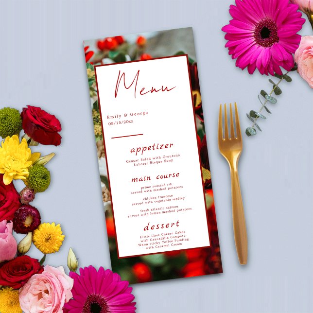 Elegant red roses blossoms flowers floral Wedding Menu (Creator Uploaded)