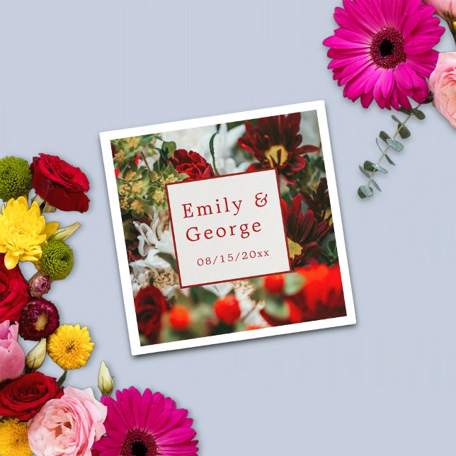 Elegant red roses blossoms flowers floral Wedding Napkin (Creator Uploaded)