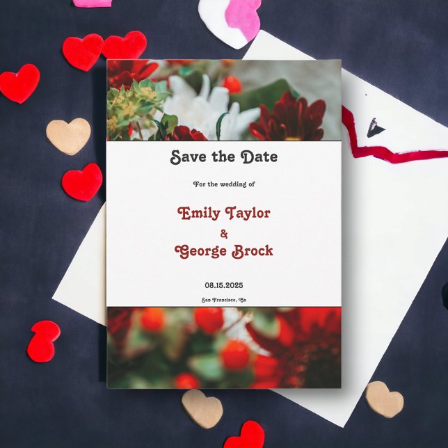 Elegant red roses blossoms flowers floral Wedding Save The Date (Creator Uploaded)