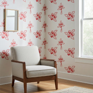 Elegant Red Roses Bunches Line Art on Dawn Pink  Wallpaper