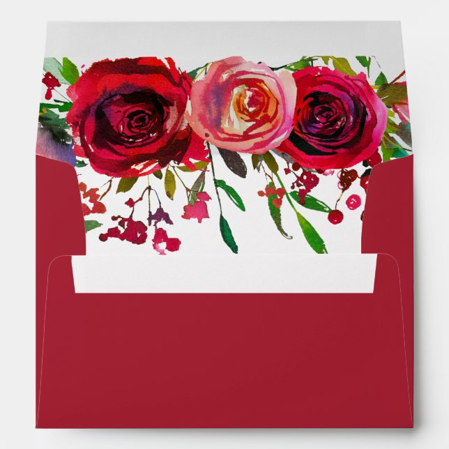 Elegant Red Roses Burgundy Wedding All Event Envelope (Back (Bottom))