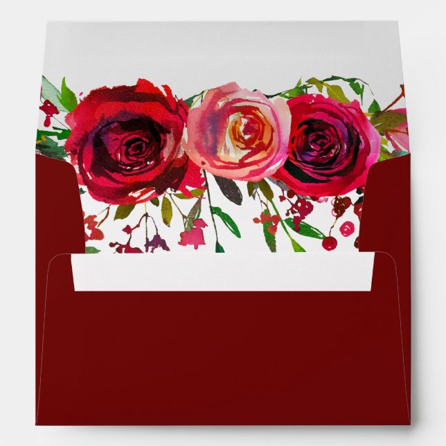 Elegant Red Roses Burgundy Wedding Bridal Envelope (Back (Bottom))