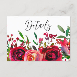 Elegant Red Roses Burgundy Wedding Details Enclosure Card