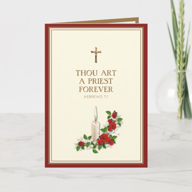 Elegant Red Roses Candle Priest Ordination  Card (Front)