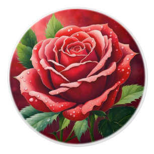 Elegant Red Roses Ceramic Knob