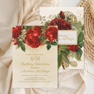 Elegant Red Roses Champagne 18th Birthday Invitation