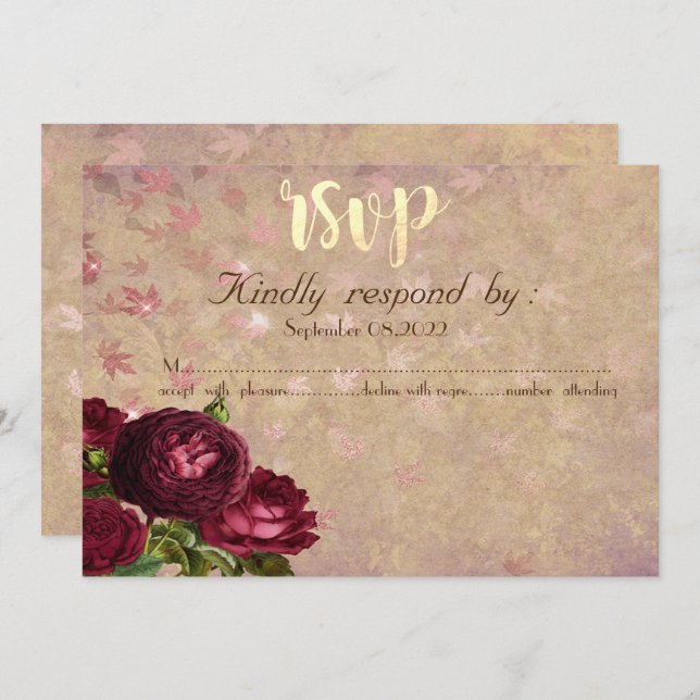 Elegant Red Roses Falling Leaves RSVP  Invitation (Front/Back)