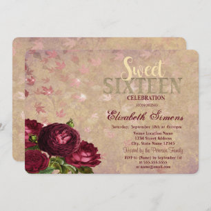 Elegant Red Roses Falling Leaves Sweet 16  Invitation