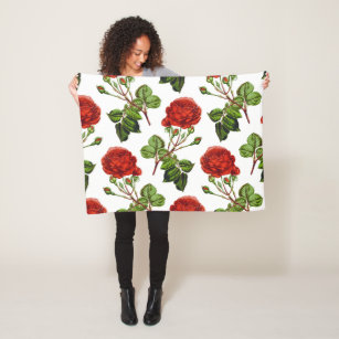 Elegant Red Roses Floral Flowers Pattern   Fleece Blanket