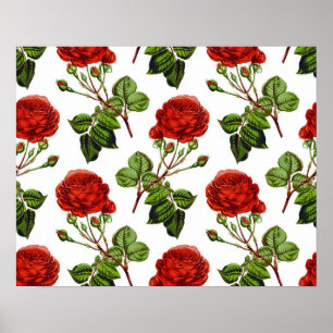Elegant Red Roses Floral Flowers Pattern   Poster