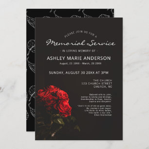 Elegant Red Roses Floral  Memorial Funeral Service Invitation
