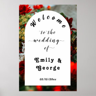 Elegant red roses floral Wedding Welcome Poster