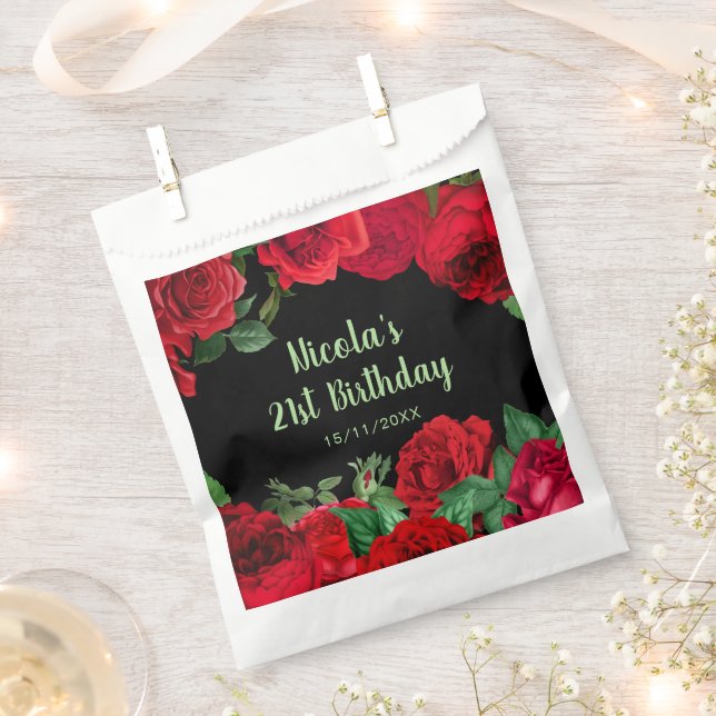Elegant Red Roses Flowers Birthday Party Favour Bag (Clipped)