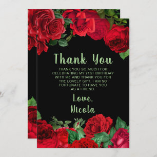 Elegant Red Roses Flowers Birthday Party Thank You Card