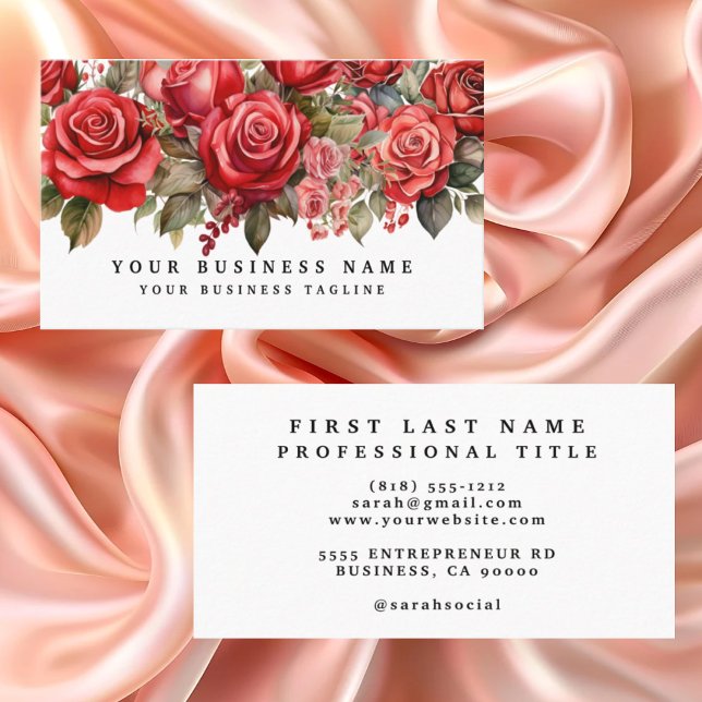 Elegant Red Roses Flowers Floral  Business Card (Creator Uploaded)
