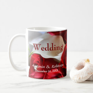 Elegant Red Roses Flowers Gold Accents Wedding Coffee Mug