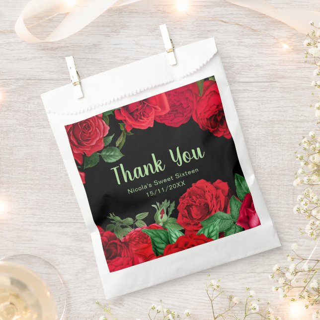 Elegant Red Roses Flowers Sweet Sixteen Favour Bag (Clipped)