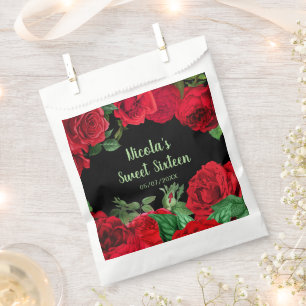 Elegant Red Roses Flowers Sweet Sixteen Favour Bag