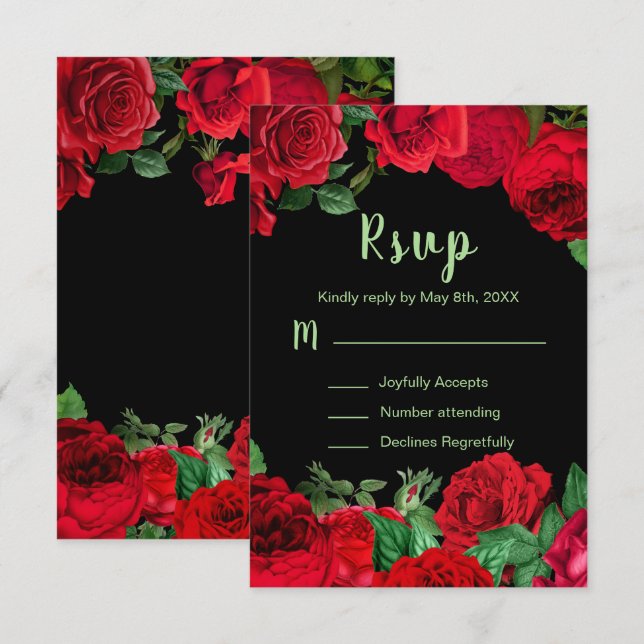 Elegant Red Roses Flowers Sweet Sixteen RSVP Card (Front/Back)