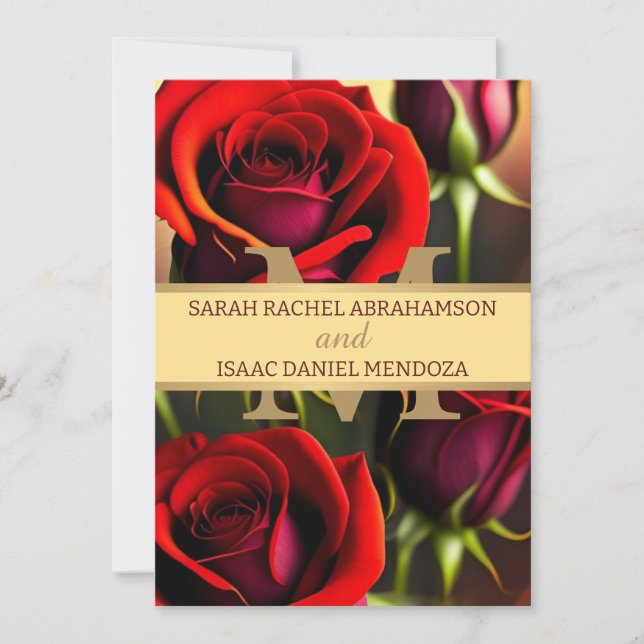 Elegant Red Roses Gold Beautiful Wedding Invitation (Front)
