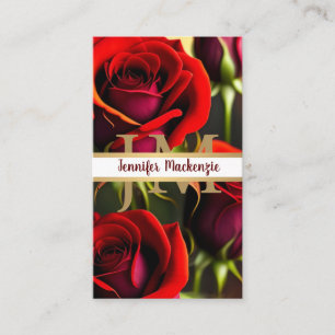 Elegant Red Roses Gold Business Card
