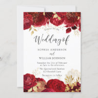 Elegant Red Roses Gold leaf Wedding