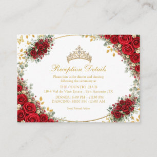 Elegant Red RoseS Golden Butterflies Quinceañera Enclosure Card