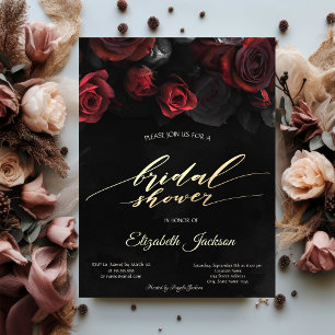 Elegant Red Roses Gothic Bridal Shower  Invitation