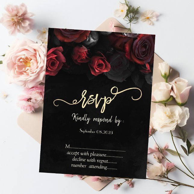 Elegant Red Roses Gothic  RSVP   Invitation (Creator Uploaded)