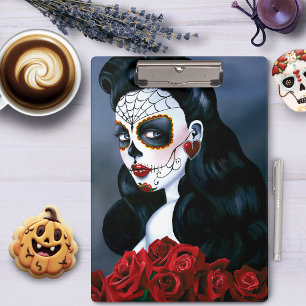 Elegant Red Roses Gothic Sugar Skull Woman Clipboard