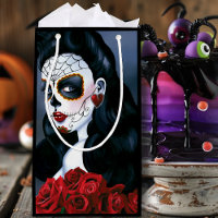 Elegant Red Roses Gothic Sugar Skull Woman