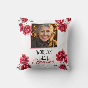 Elegant Red Roses Grandma Photo Cushion