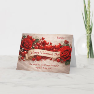 Elegant Red Roses & Hearts Valentine’s Day Card