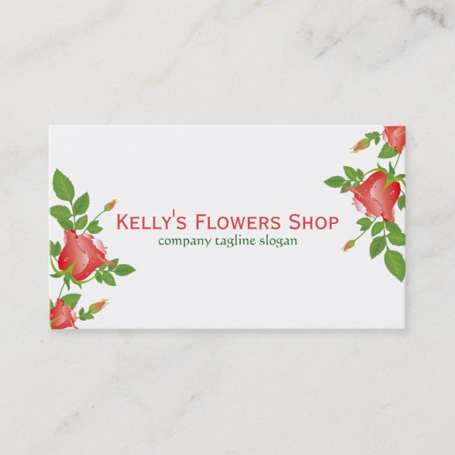 Elegant Red Roses Illustration Floral Design Business Card (Front)