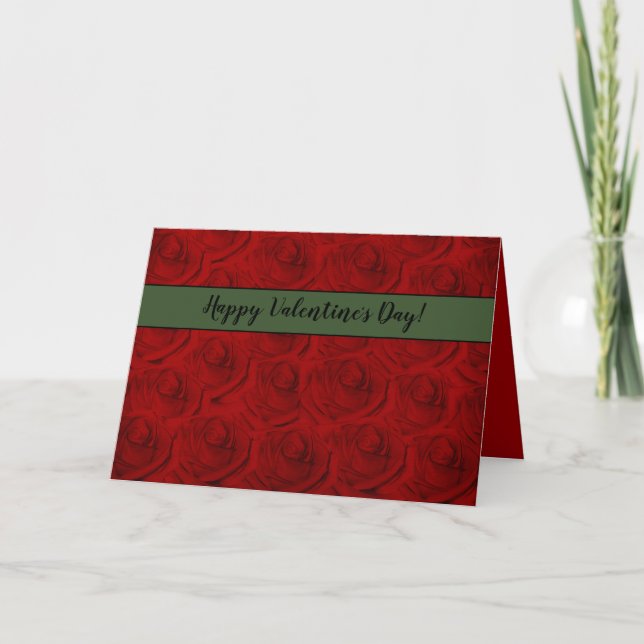 Elegant Red Roses & Inside Photo Valentine's Day Holiday Card (Front)